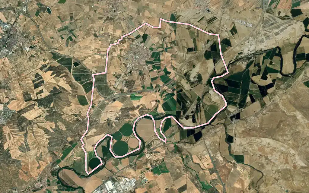 Vista satélite de Mocejón con su contorno administrativo