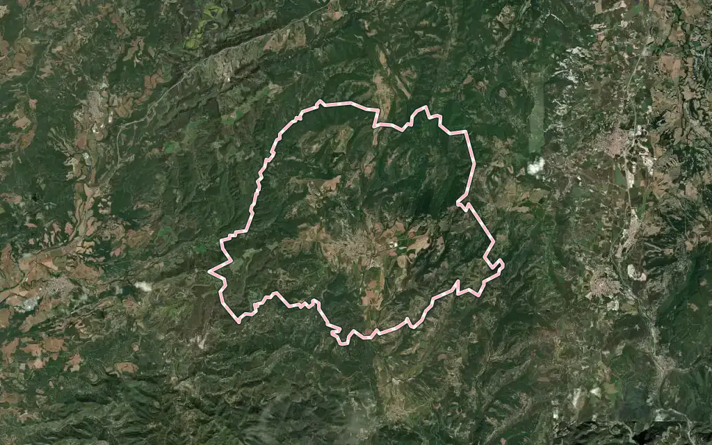 Vista satélite de Moià con su contorno administrativo