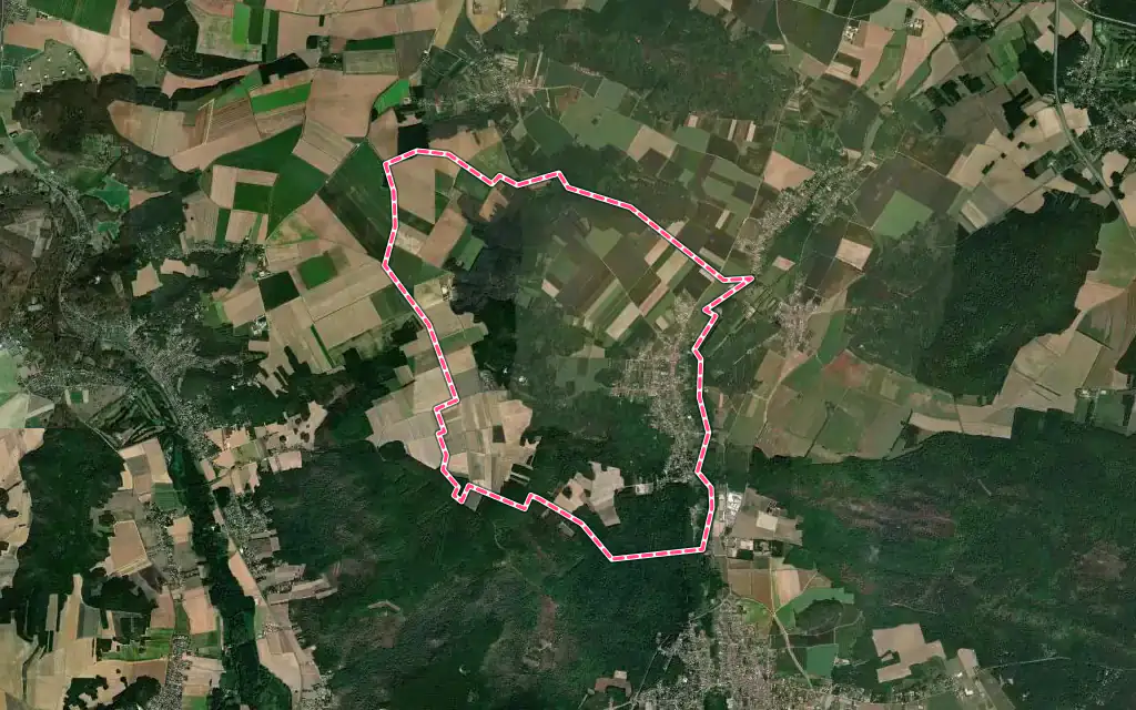 Vue satellite de Moigny-sur-École avec ses contours administratifs