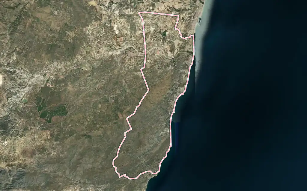 Vista satélite de Mojácar con su contorno administrativo
