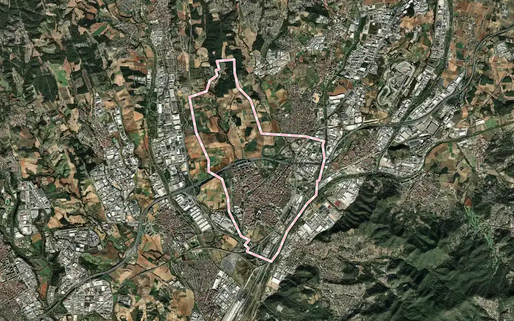 Vista satélite de Mollet del Vallès con su contorno administrativo