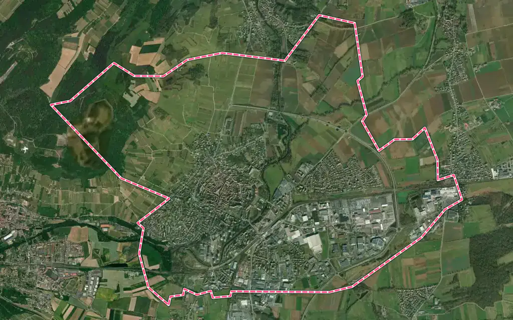 Vue satellite de Molsheim avec ses contours administratifs