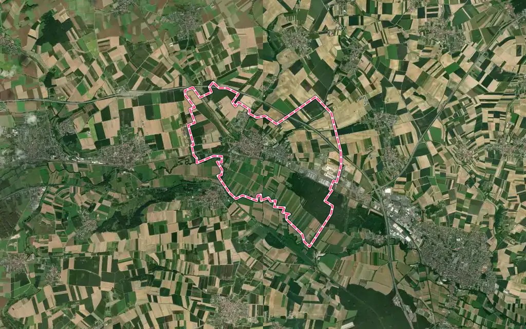 Vue satellite de Mommenheim avec ses contours administratifs