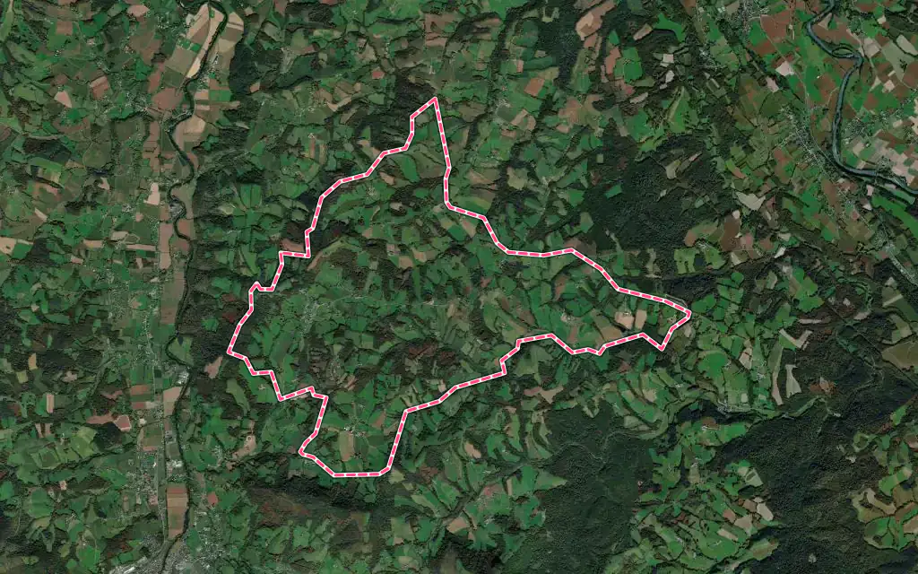 Vue satellite de Moncayolle-Larrory-Mendibieu avec ses contours administratifs