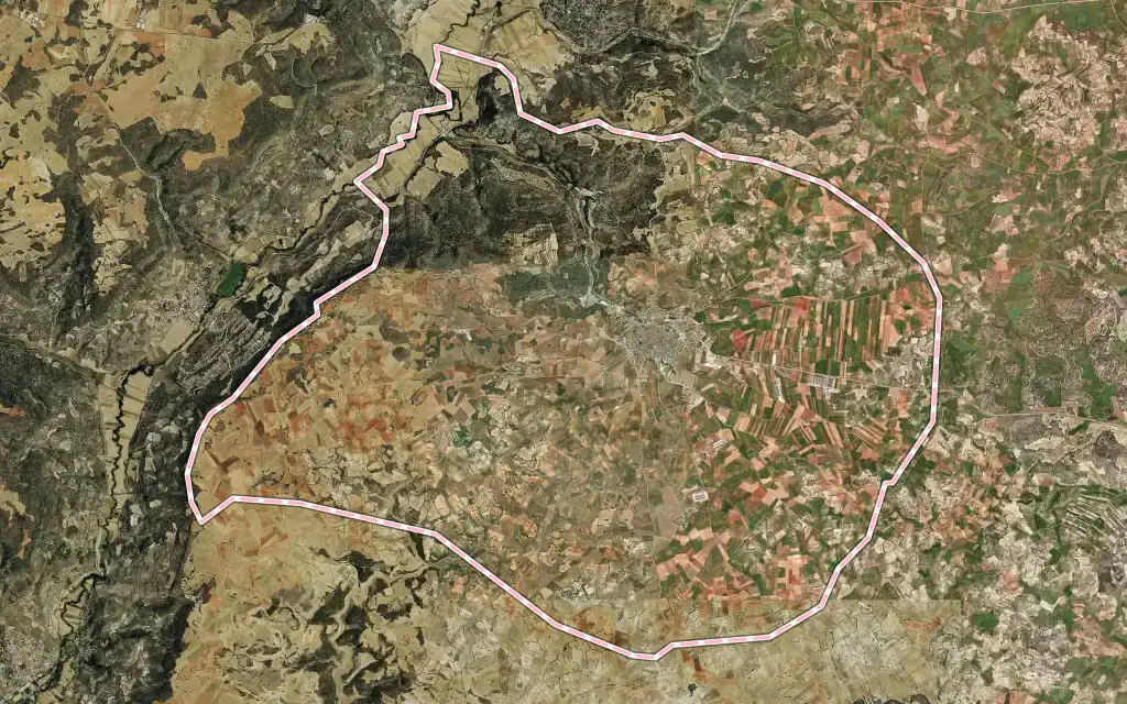 Vista satélite de Mondéjar con su contorno administrativo