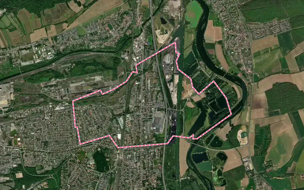 Vue satellite de Mondelange avec ses contours administratifs