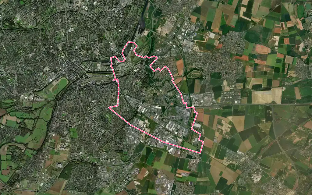 Vue satellite de Mondeville avec ses contours administratifs