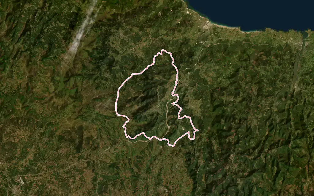 Vista satélite de Mondoñedo con su contorno administrativo