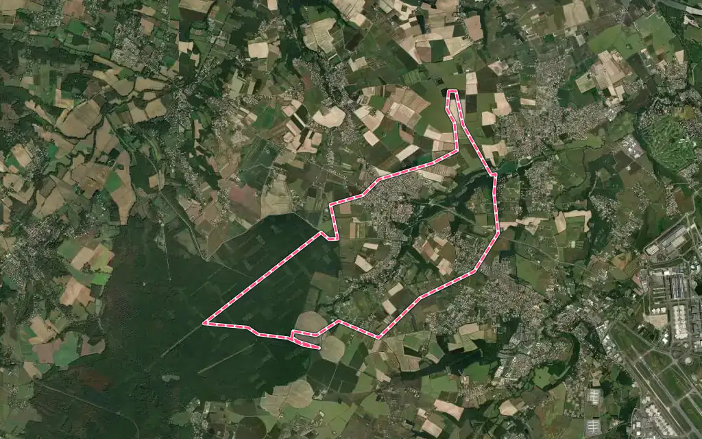 Vue satellite de Mondonville avec ses contours administratifs