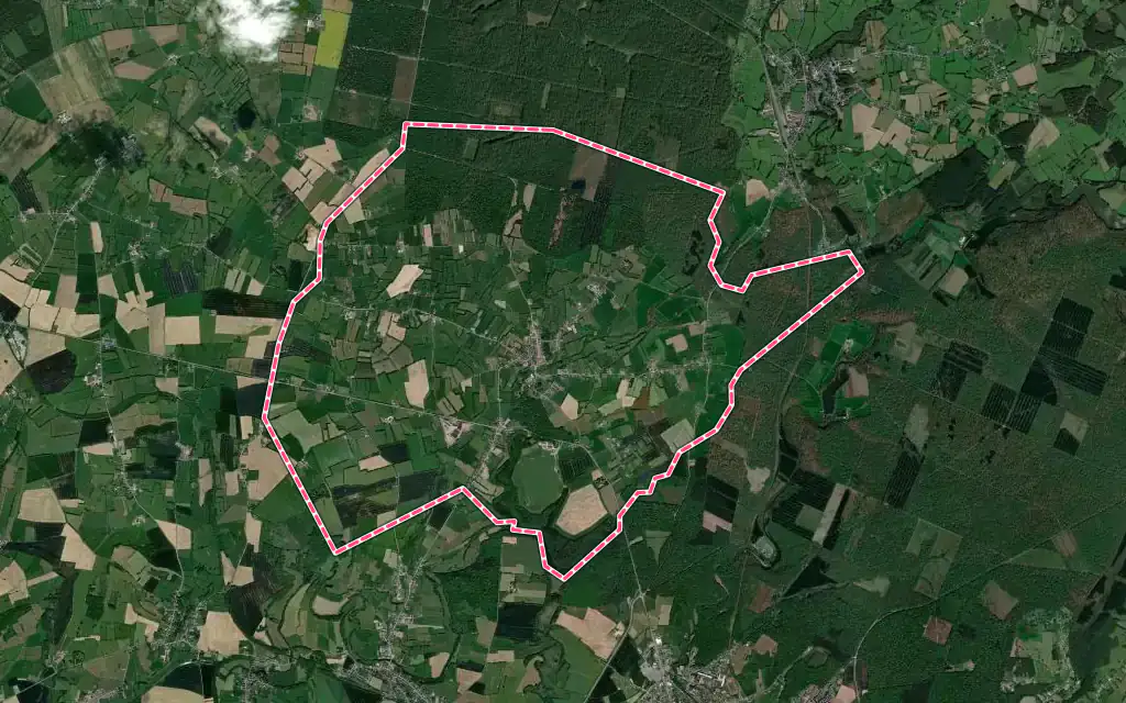 Vue satellite de Mondrepuis avec ses contours administratifs