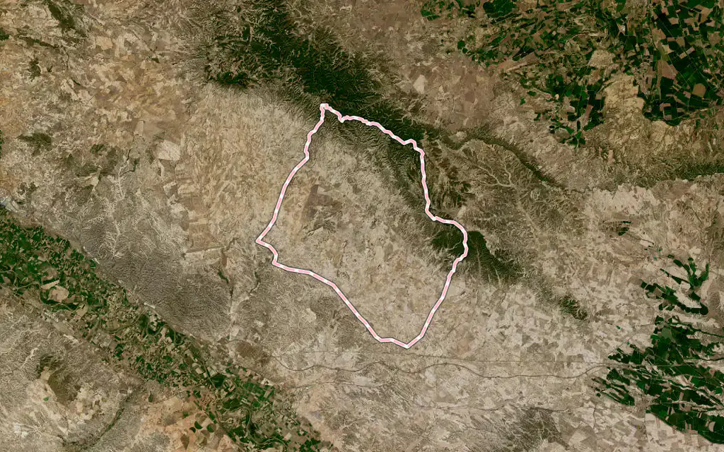 Vista satélite de Monegrillo con su contorno administrativo
