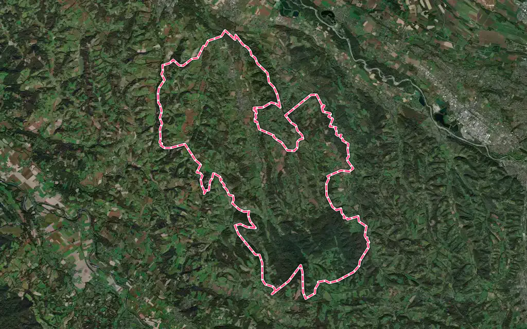 Vue satellite de Monein avec ses contours administratifs