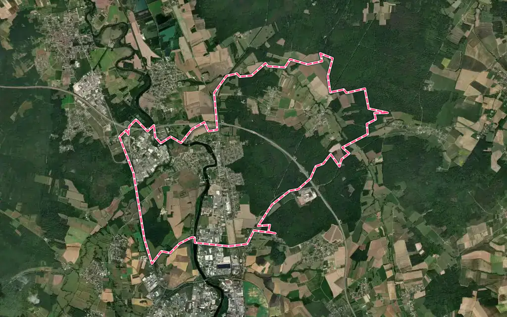 Vue satellite de Monéteau avec ses contours administratifs