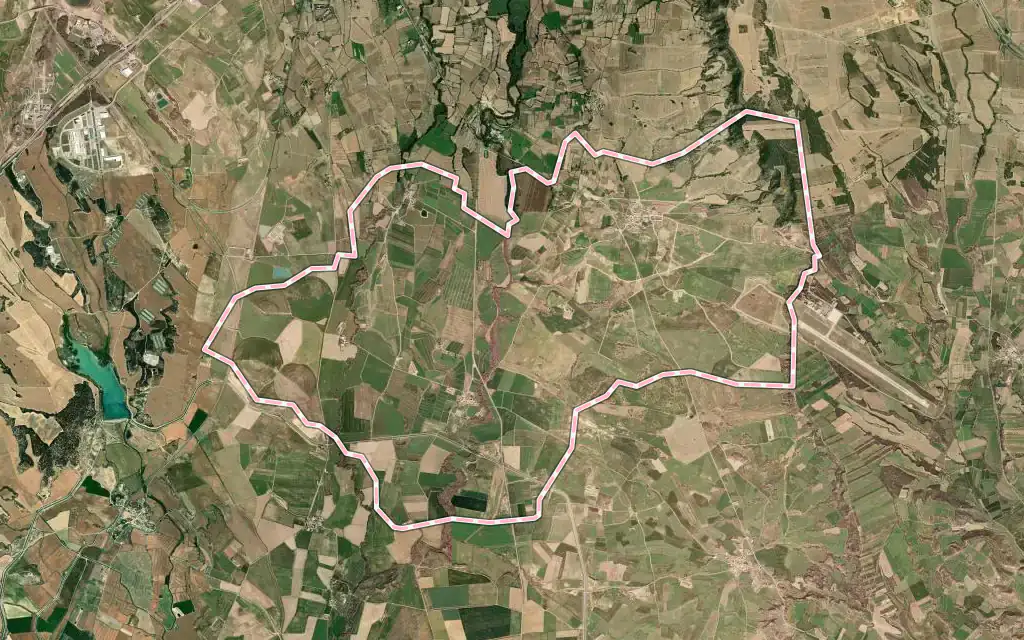 Vista satélite de Monflorite-Lascasas con su contorno administrativo