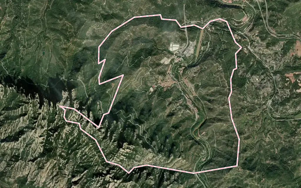 Vista satélite de Monistrol de Montserrat con su contorno administrativo
