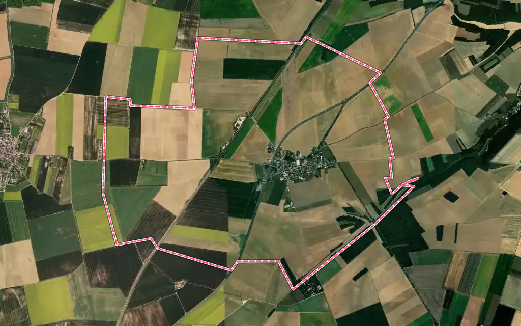 Vue satellite de Monnerville avec ses contours administratifs