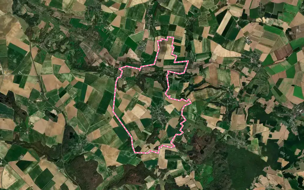 Vue satellite de Monneville avec ses contours administratifs