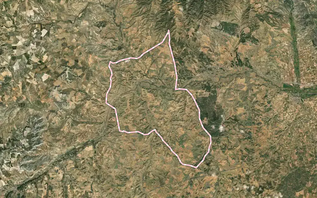 Vista satélite de Monreal de Ariza con su contorno administrativo