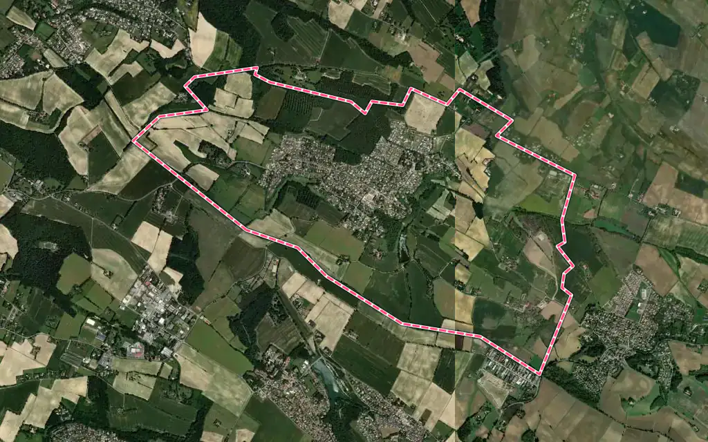 Vue satellite de Mons avec ses contours administratifs