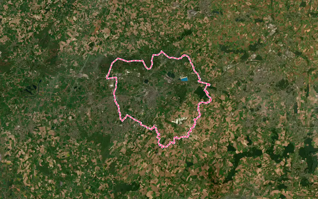 Vue satellite de Mons avec ses contours administratifs
