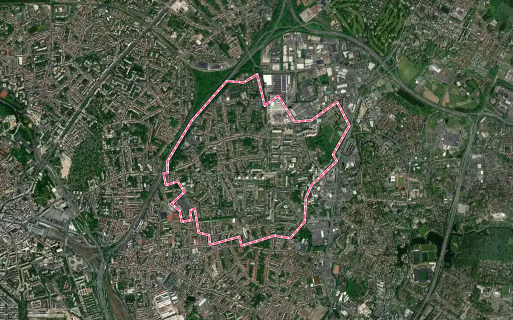 Vue satellite de Mons-en-Barœul avec ses contours administratifs