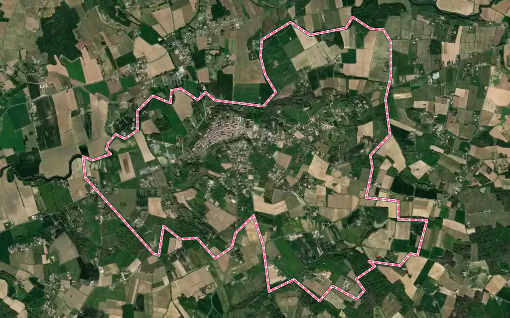 Vue satellite de Monségur avec ses contours administratifs