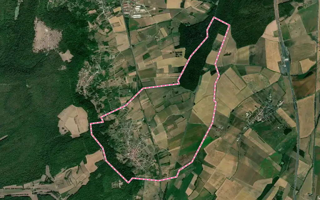 Vue satellite de Mont-le-Vignoble avec ses contours administratifs