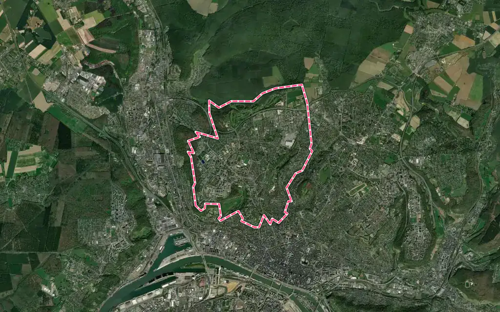 Vue satellite de Mont-Saint-Aignan avec ses contours administratifs