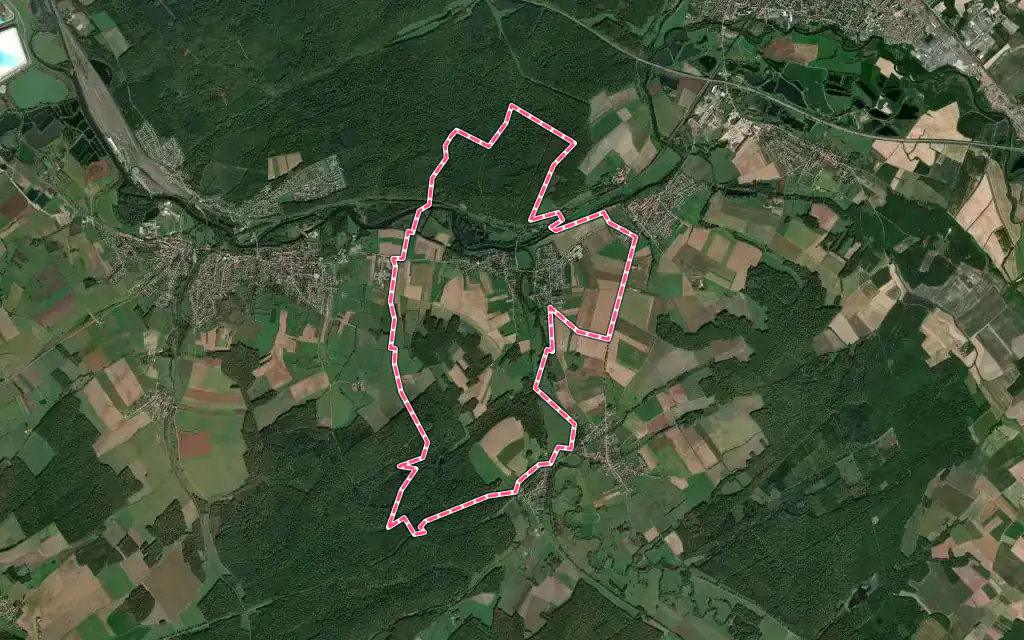 Vue satellite de Mont-sur-Meurthe avec ses contours administratifs