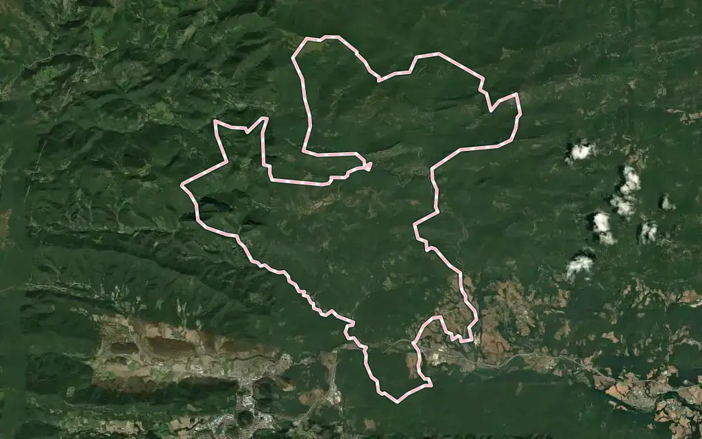Vista satélite de Montagut i Oix con su contorno administrativo
