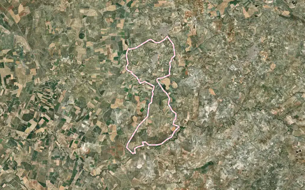 Vista satélite de Montalbán de Córdoba con su contorno administrativo