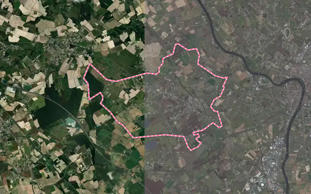 Vue satellite de Montbeton avec ses contours administratifs