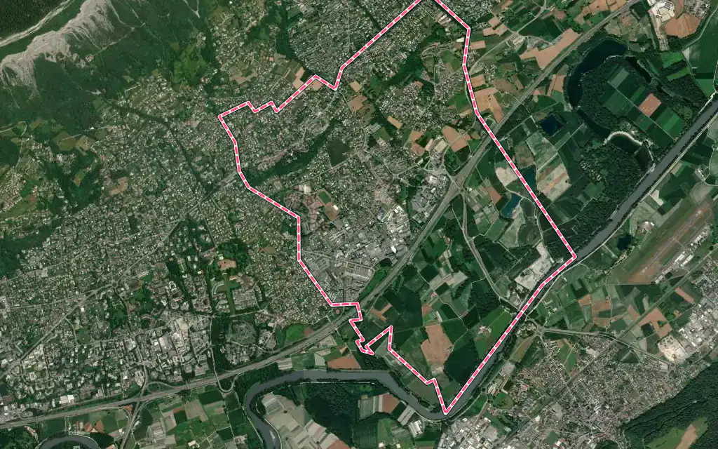 Vue satellite de Montbonnot-Saint-Martin avec ses contours administratifs