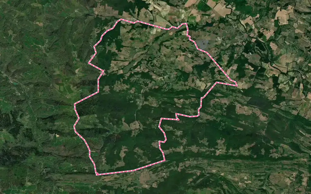 Vue satellite de Montbrun-Bocage avec ses contours administratifs