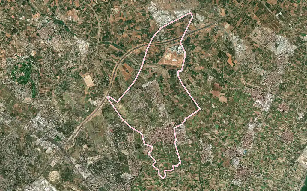 Vista satélite de Montcada / Moncada con su contorno administrativo