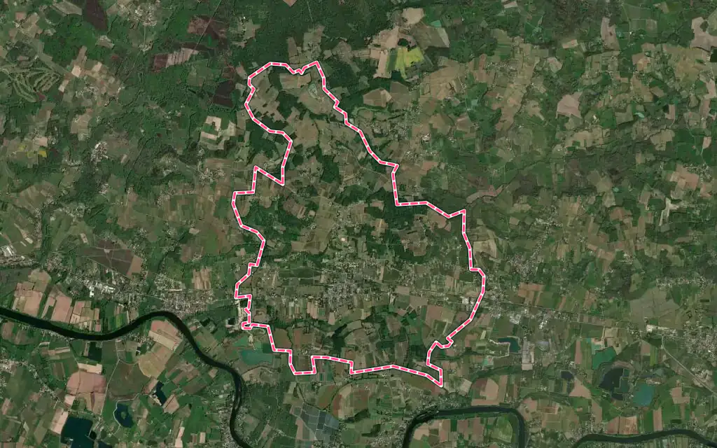 Vue satellite de Montcaret avec ses contours administratifs
