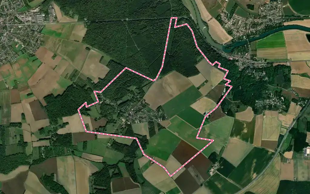 Vue satellite de Montceaux-lès-Meaux avec ses contours administratifs