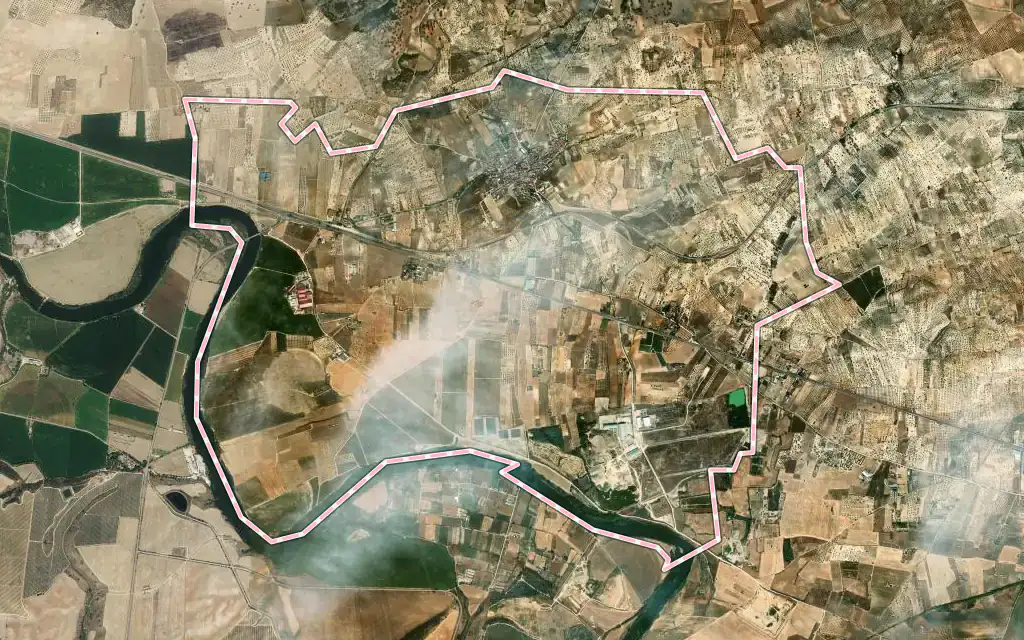 Vista satélite de Montearagón con su contorno administrativo