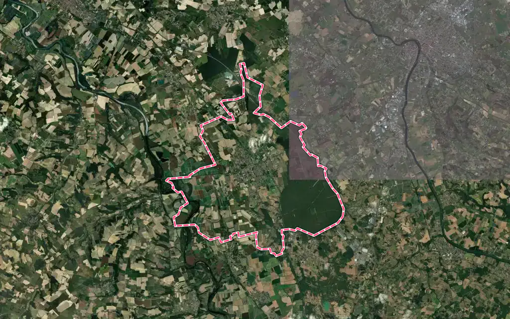 Vue satellite de Montech avec ses contours administratifs