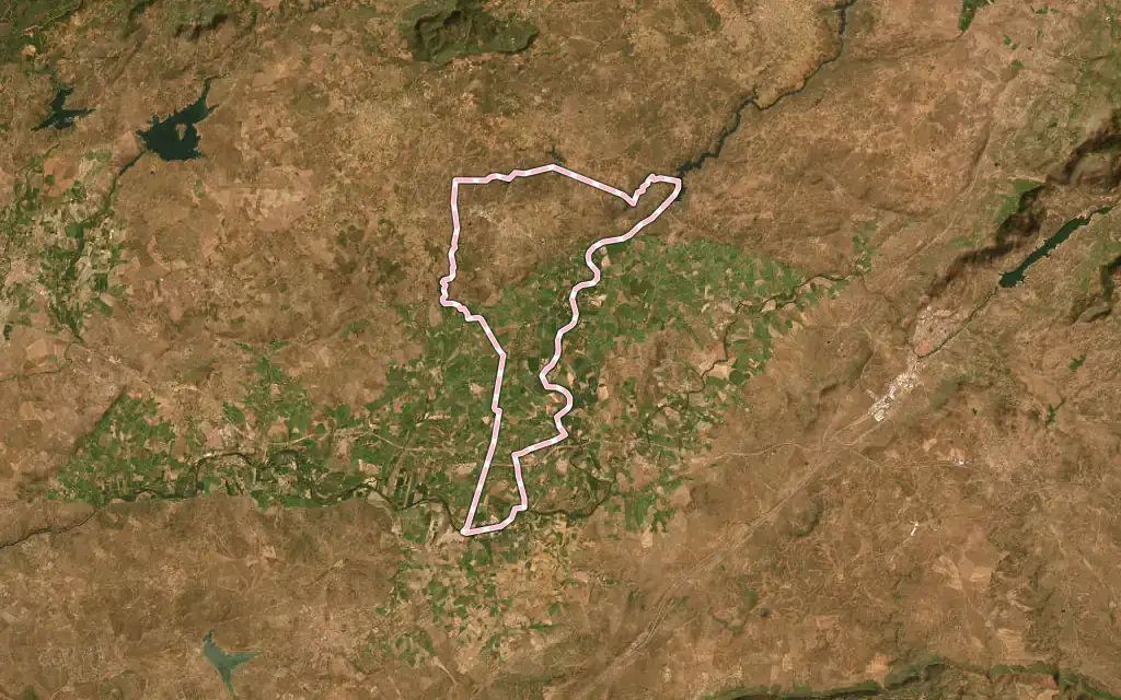Vista satélite de Montehermoso con su contorno administrativo