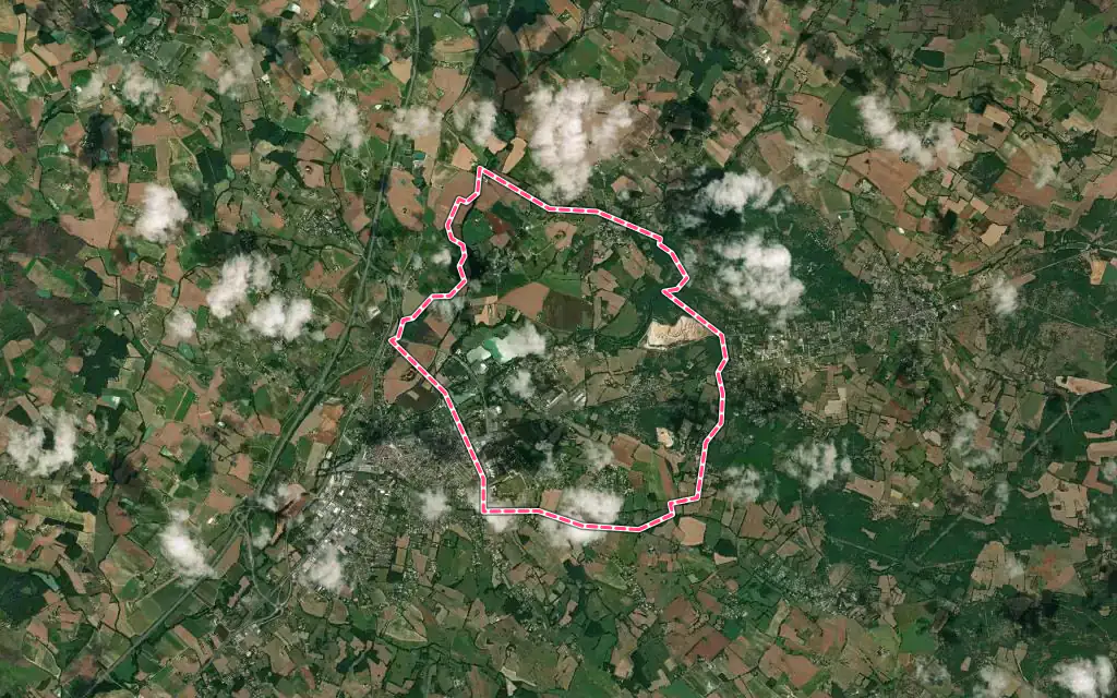 Vue satellite de Monteils avec ses contours administratifs