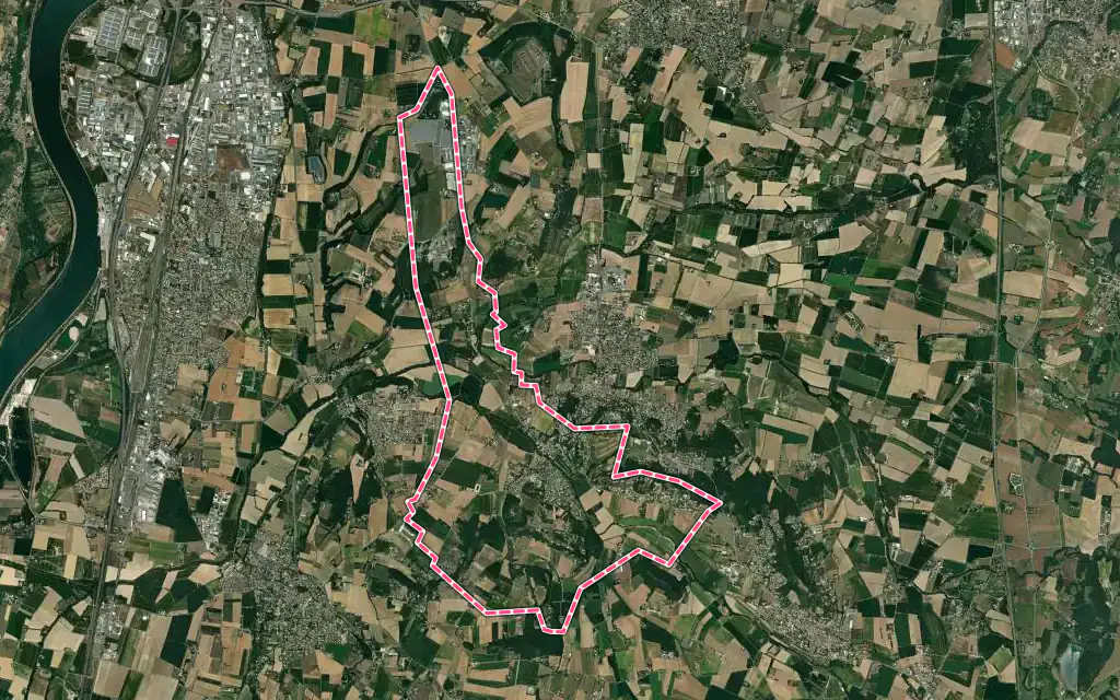 Vue satellite de Montéléger avec ses contours administratifs