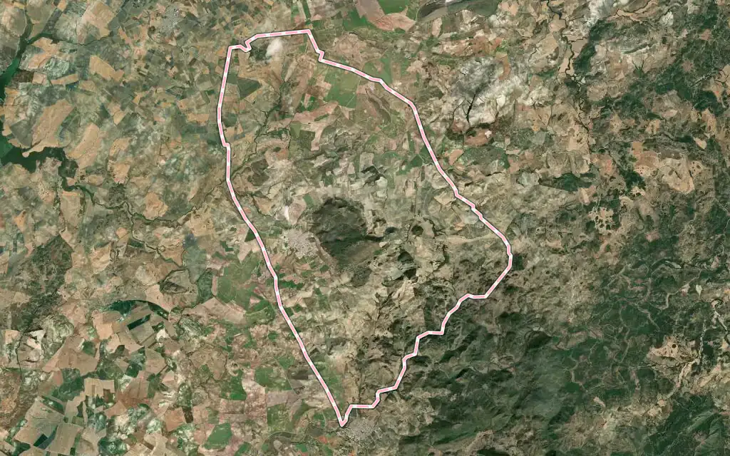 Vista satélite de Montellano con su contorno administrativo