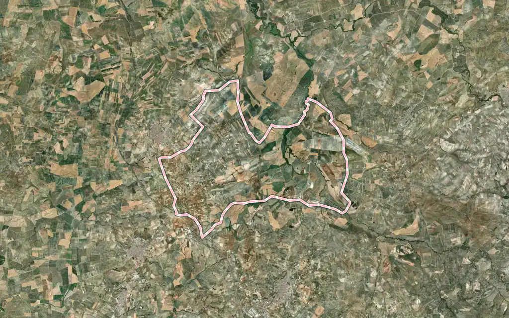 Vista satélite de Montemayor con su contorno administrativo