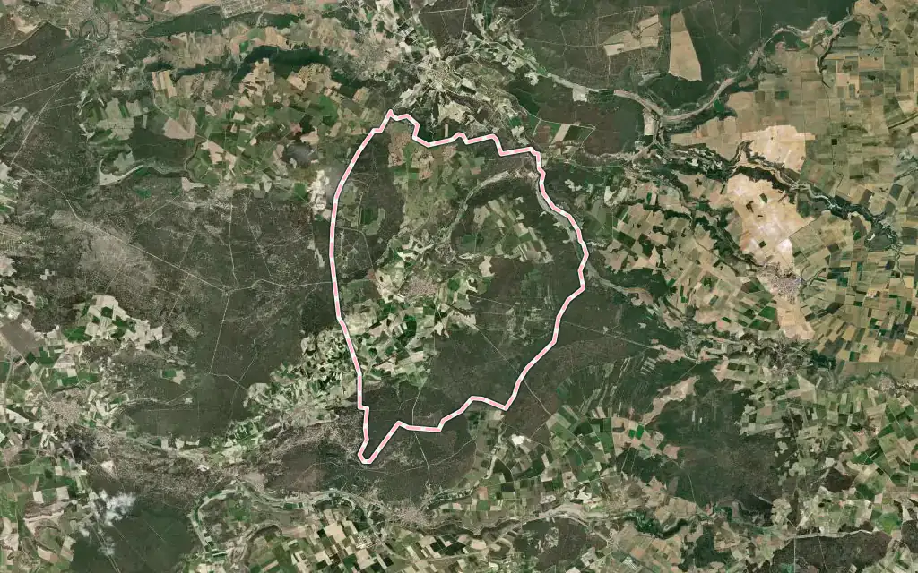 Vista satélite de Montemayor de Pililla con su contorno administrativo