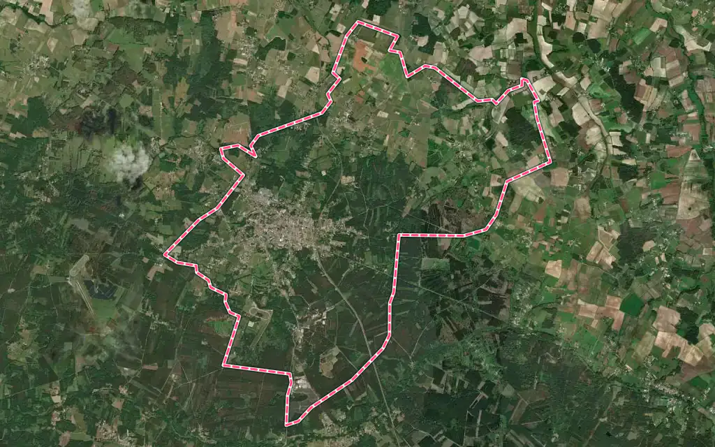 Vue satellite de Montendre avec ses contours administratifs
