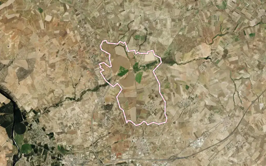 Vista satélite de Monterrubio de Armuña con su contorno administrativo