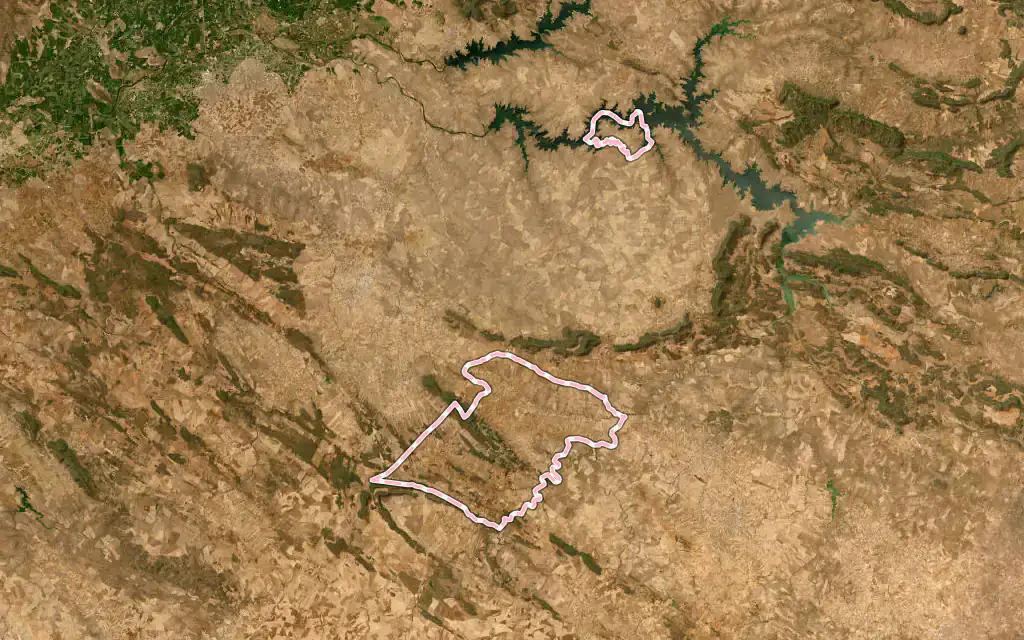 Vista satélite de Monterrubio de la Serena con su contorno administrativo