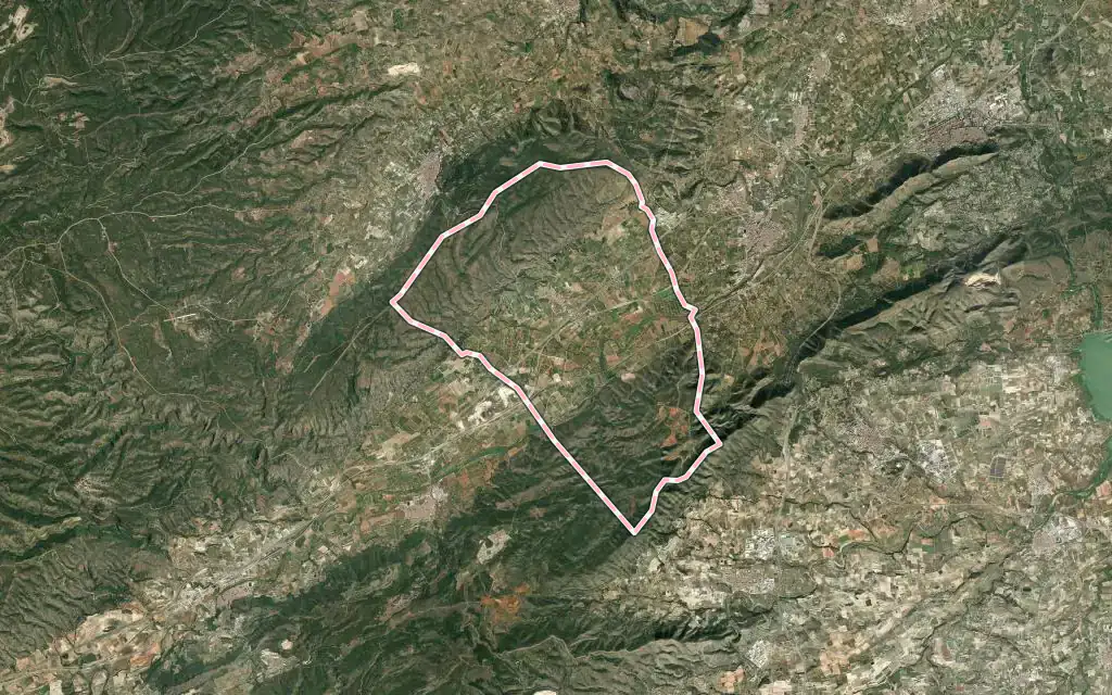 Vista satélite de Montesa con su contorno administrativo