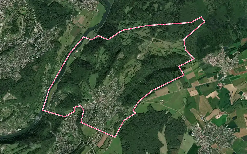 Vue satellite de Montfaucon avec ses contours administratifs